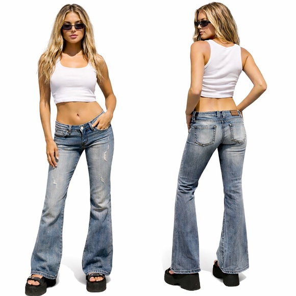 Vintage Y2K Frankie B Low Rise Flare Jeans Gray Wash 27 USA